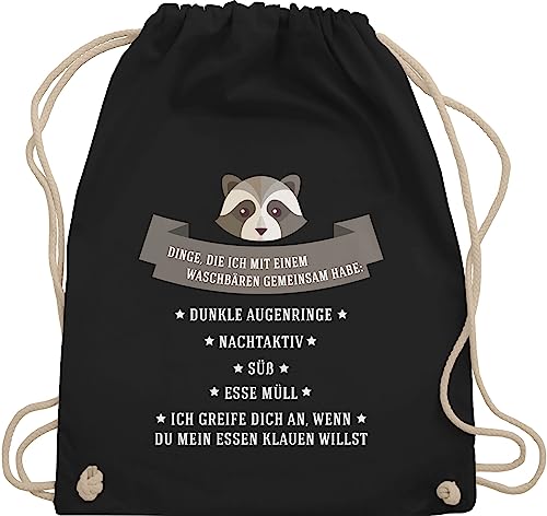 Turnbeutel Rucksack - Sprüche Statement - Waschbär Gemeinsamkeiten - Unisize - Schwarz - tiere mit aufschrift raccoon beutel tier statements waschbaer sportbeutel für nerds sprüchen￼ von Shirtracer