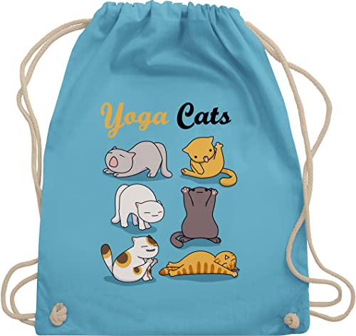 Shirtracer Turnbeutel Rucksack - Sprüche Statement - Yoga Cats - Unisize - Hellblau - animal gym bags spirituelle taschen katzensprüchen tasche baumwolle katzensprüche turnsack tiermotive kinder von Shirtracer