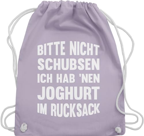 Turnbeutel - Sprüche Statement mit Spruch - Bitte nicht schubsen ich hab nen Joghurt im Rucksack - Unisize - Pastell Lila - sporttasche stoffbeutel aus baumwolle uni kordel baumwoll von Shirtracer