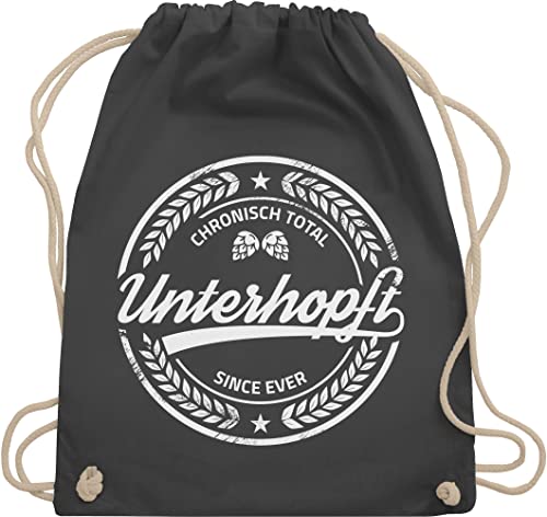 Turnbeutel Rucksack - Sprüche Statement mit Spruch - Chronisch Unterhopft Bierliebhaber Geschenk Bier - Unisize - Dunkelgrau - damen sprüchen spruechen bag spruch. ruckack spruche tasche lustige von Shirtracer