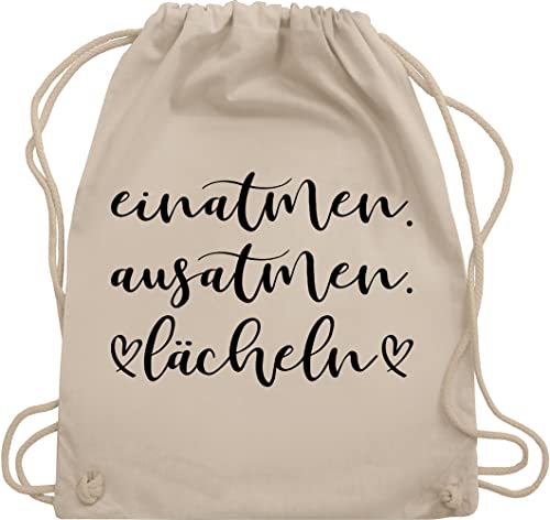 Turnbeutel Rucksack - Sprüche Statement mit Spruch - Einatmen Ausatmen Lächeln - Unisize - Naturweiß - taschen spruechen ausatmen, sporttasche shirt herren laecheln beutel stoff von Shirtracer