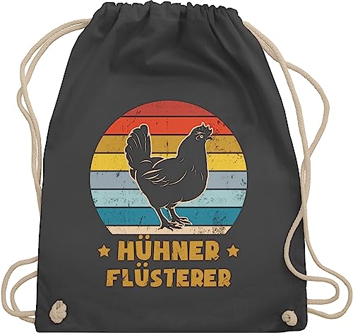 Turnbeutel Rucksack - Sprüche Statement mit Spruch - Hühner Flüsterer Vintage Henne - Unisize - Dunkelgrau - sportbeutel huhn damen sprüchen sprüche, beutel sportbeutel+spruch sprueche von Shirtracer