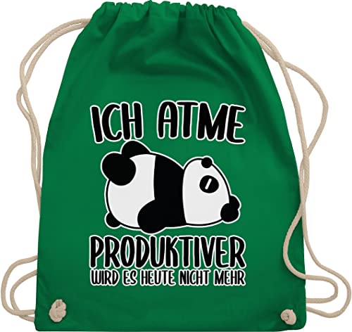 Shirtracer Turnbeutel Rucksack - Sprüche Statement Spruch - Ich atme produktiver wird es nicht mehr mit Panda - weiß - Unisize - Grün - turnsackerl stofftaschen beuteltasche stoffsackerl bag backpack von Shirtracer