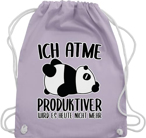 Turnbeutel Rucksack - Sprüche Statement Spruch - Ich atme produktiver wird es nicht mehr mit Panda - weiß - Unisize - Pastell Lila - turnsack baumwolle stoff beutel baumwoll stoffbeutel kordelzug von Shirtracer