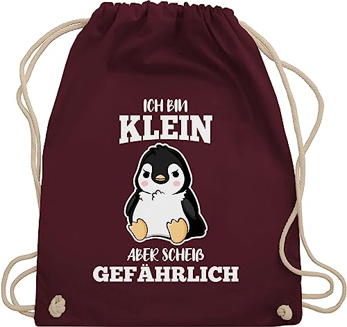 Turnbeutel Rucksack - Sprüche Statement mit Spruch - Ich bin klein aber scheiß gefährlich Pinguin weiß - Unisize - Bordeauxrot - spruche beutel kinder sportbeutel+spruch sprueche stoffsackerl von Shirtracer