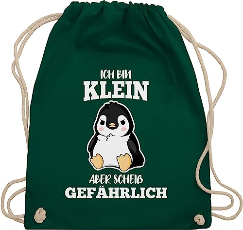 Turnbeutel Rucksack - Sprüche Statement mit Spruch - Ich bin klein aber scheiß gefährlich Pinguin weiß - Unisize - Dunkelgrün - gym beutel baumwollbeutel sportrucksack turntasche stoffrucksack von Shirtracer