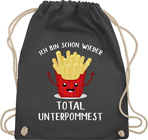 Turnbeutel Rucksack - Sprüche Statement mit Spruch - Ich bin schon wieder total unterpommest - Unisize - Dunkelgrau - stoffbeutel baumwollbeutel kordel sprueche tasche damen sprüchen sprüche, von Shirtracer