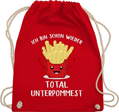 Shirtracer Turnbeutel Rucksack - Sprüche Statement mit Spruch - Ich bin schon wieder total unterpommest - Unisize - Rot - stoffbeutel bedruckt sprüchen rucksäcke damen sprüche, sportbeutel von Shirtracer