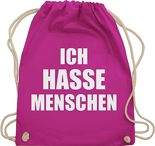 Turnbeutel Rucksack - Sprüche Statement mit Spruch - Ich hasse Menschen - Unisize - Fuchsia - sprüchen böse stoffrucksack damen sprüche, mensch beutel baumwolle sportbeutel+spruch statements von Shirtracer