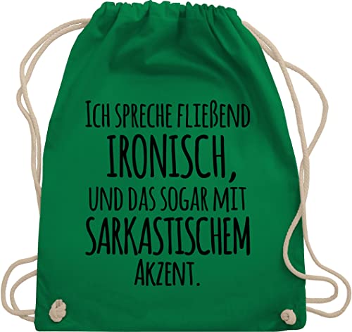 Turnbeutel Rucksack - Sprüche Statement mit Spruch - Ich spreche fließend Ironisch - Unisize - Grün - sarkastischen unterton turnsackerl bedruckt sprüchen fliessend turnen beutel damen sprueche von Shirtracer