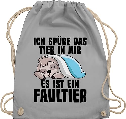 Turnbeutel Rucksack - Sprüche Statement mit Spruch - Ich spüre das Tier in mir es ist ein Faultier - Unisize - Hellgrau - baumwollbeutel kordel beutel+rucksack+mit+sprüchen sprueche sloth beutel von Shirtracer