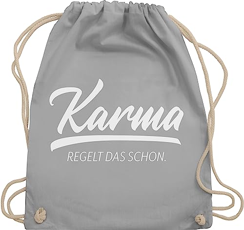 Turnbeutel Rucksack - Sprüche Statement mit Spruch - Karma - regelt das schon - Unisize - Hellgrau - beutel sprüchen turnsackerl kordelzug baumwolle stoff stoffbeutel damen spruche macht taschen von Shirtracer