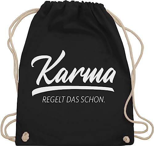 Turnbeutel Rucksack - Sprüche Statement mit Spruch - Karma regelt das schon I - Unisize - Schwarz - beutel+rucksack+mit+sprüchen sprueche macht beutel sprüchen spruechen stoffbeutel bedruckt von Shirtracer