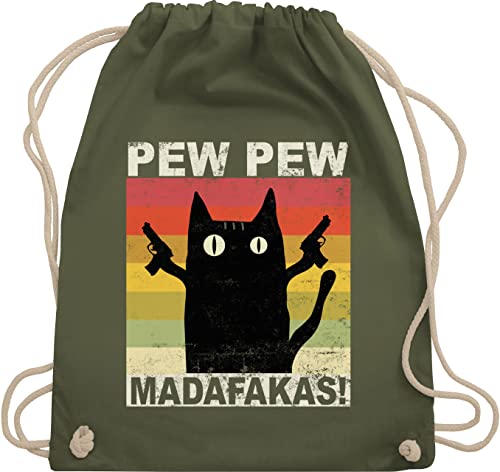 Turnbeutel Rucksack - Sprüche Statement - Pew Pew Madafakas - Unisize - Olivgrün - tasche baumwolle katzenmotiven beutel kinder katze gymbag bags baumwollbeutel sporttasche sportbeutel von Shirtracer