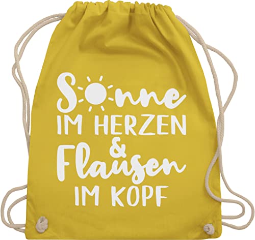 Shirtracer Turnbeutel Rucksack - Sprüche Statement mit Spruch - Sonne im Herzen und Flausen im Kopf - Unisize - Gelb - bag witzige turnsackerl bags beuteltasche rucksäcke beutel stoff tasche taschen von Shirtracer