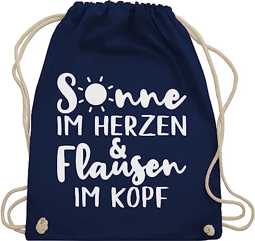 Turnbeutel Rucksack - Sprüche Statement mit Spruch - Sonne im Herzen und Flausen im Kopf - Unisize - Navy Blau - kordel beutel baumwolle stoff einfarbig stoffbeutel kordelzug damen sprüchen von Shirtracer