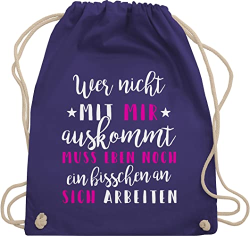 Turnbeutel Rucksack - Sprüche Statement Spruch - Wer mit mir nicht auskommt - Unisize - Lila - baumwollbeutel beutel baumwolle kordel stoff kordelzug baumwoll sportbeutel lustige damen von Shirtracer