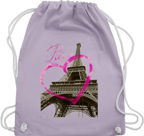 Turnbeutel Rucksack - Stadt und City Outfit - I love Paris - Unisize - Pastell Lila - stoffbeutel baumwolle eiffelturm große stofftasche beutel kinder rucksäcke turnsackerl taschen sporttasche uni von Shirtracer