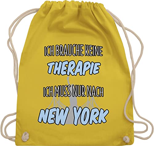 Turnbeutel Rucksack - Stadt und City Outfit - Ich brauche keine Therapie ich muss nur nach New York - Unisize - Gelb - stoffbeutel aus baumwolle turnsackerl bag beuteltasche stoff beutel kordel als von Shirtracer