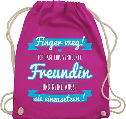 Turnbeutel Rucksack - Statement Sprüche Kinder - Ich habe eine verrückte Freundin blau - Unisize - Fuchsia - hab stoffbeutel mit kordelzug paerchen finger weg sporttasche spruechen verrueckte von Shirtracer