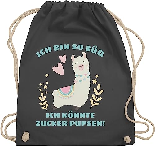 Turnbeutel Rucksack - Statement Sprüche Kinder - Lama Ich bin so süß ich könnte Zucker Pupsen - Unisize - Dunkelgrau - mit sprüchen drauf geschenk taschen bedruckt spruch sprüche, von Shirtracer