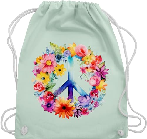 Turnbeutel Rucksack - Statement - Taschen - Peacezeichen I Peace Symbol Hippie I Frieden I 60er I 70er Flower Power I Flowerpower - Unisize - Pastell Grün - hippie-rucksack - sprüche statements von Shirtracer