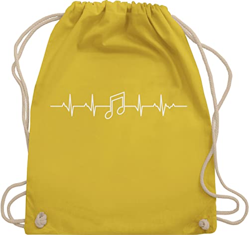 Turnbeutel Rucksack - Symbol und Zeichen Outfit - Herzschlag Musik Note EKG Linie I Herzlinie Geschenk Musikliebhaber - Unisize - Gelb - beutel für musikschule noten stoffbeutel tasche festival von Shirtracer