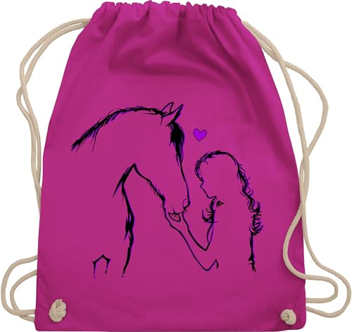 Turnbeutel Rucksack - Taschen - Pferd und Reiterin Geschenk Pferde Mädchen I Pferd Geschenk für Pferdeliebhaber I Reiten Mädchen Geschenke für Pferdefreunde I Reitlehrerin - Unisize - Fuchsia von Shirtracer