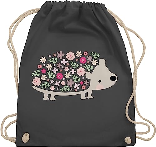 Turnbeutel Rucksack - Taschen - Süßer Igel Frühlingstiere mit Blumen I - Unisize - Dunkelgrau - sportbeutel kindergarten tier stoffrucksack turnsäckchen mädchen kita juterucksäcke von Shirtracer
