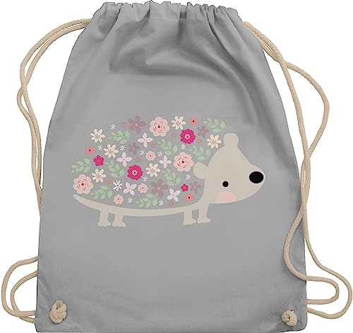 Turnbeutel Rucksack - Taschen - Süßer Igel Frühlingstiere mit Blumen I - Unisize - Hellgrau - sportbeutel kindergarten tier stoffrucksack turnsäckchen mädchen kita juterucksäcke von Shirtracer