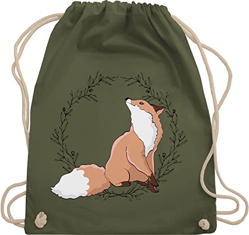 Turnbeutel Rucksack - Tiere Meerschweinchen Hase & Co. - Fuchs Fox Gechenk - Unisize - Olivgrün - sportsack sportbeutel baumwolle baumwollrucksack stofftasche kinderbeutel stoff beutel tasche von Shirtracer