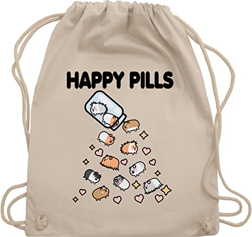 Turnbeutel Rucksack - Tiere Hase & Co. - Happy Pills - Meerschweinchen Mrerschwein - Unisize - Naturweiß - mit tieren tiermotiv pill stoffbeutel animal pillen stoffrucksack tiermotive guinea pig von Shirtracer