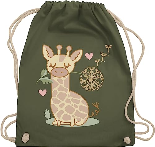 Shirtracer Turnbeutel Rucksack - Tiermotiv Animal Print - Giraffe mit Pusteblume - Unisize - Olivgrün - tier turn beutel tiermotive kinder tasche tiere trainingsbeutel tieren kinderturnbeutel animals von Shirtracer