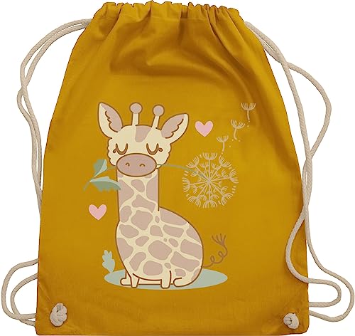 Turnbeutel Rucksack - Tiermotiv Animal Print - Giraffe mit Pusteblume - Unisize - Senfgelb - tiermotiven stoffbeutel tiere stofftasche tieren gym bag tiermotive turnsack turnsackerl beutel kinder von Shirtracer