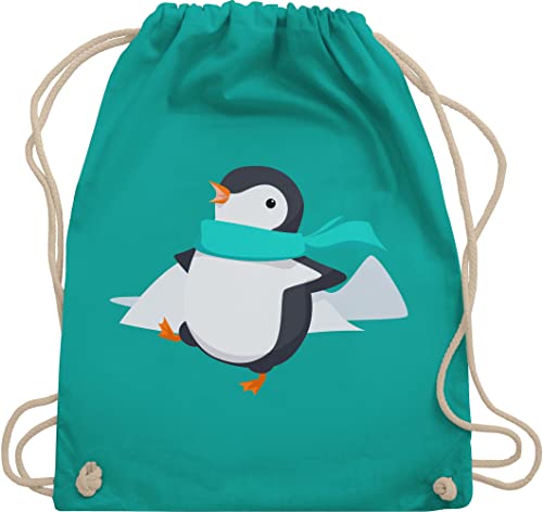 Turnbeutel Rucksack - Tiermotiv Animal Print - Happy Pinguin - Unisize - Türkis - sport beuteltasche stofftasche stoffsackerl tasche bags gym beutel sportbeutel taschen umhängebeutel turntasche von Shirtracer