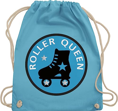 Turnbeutel Rucksack - Vintage Retro - Roller Queen Rollschuh - Unisize - Hellblau - kinderturnbeutel typisch frau wrotki beutel sport tasche kinder 25. geburtstag rolschue stoffbeutel frauen von Shirtracer