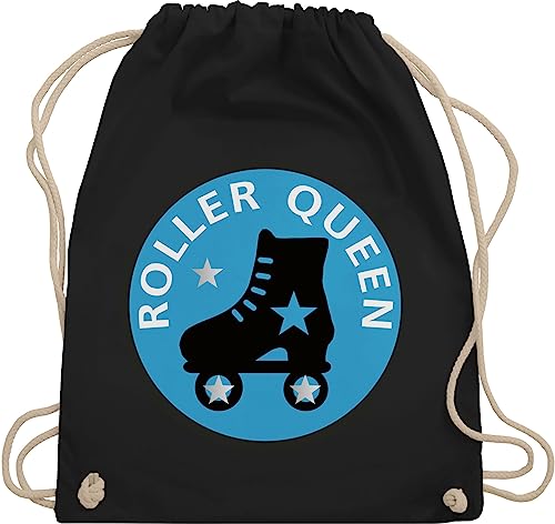 Turnbeutel Rucksack - Vintage Retro - Roller Queen Rollschuh - Unisize - Schwarz - kinderturnbeutel sport wrotki beutel typisch frau rolschue stoffbeutel frauen rollshuhe stofftasche rollschue von Shirtracer