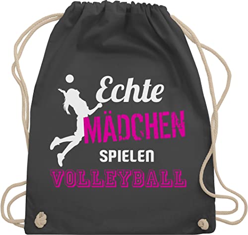 Turnbeutel Rucksack - Geschenke Zubehör - Echte Mädchen spielen Volleyball - Unisize - Dunkelgrau - beutel kinder geschenk turnsäckchen stoffsackerl baumwollrucksack taschen tasche bag bags von Shirtracer