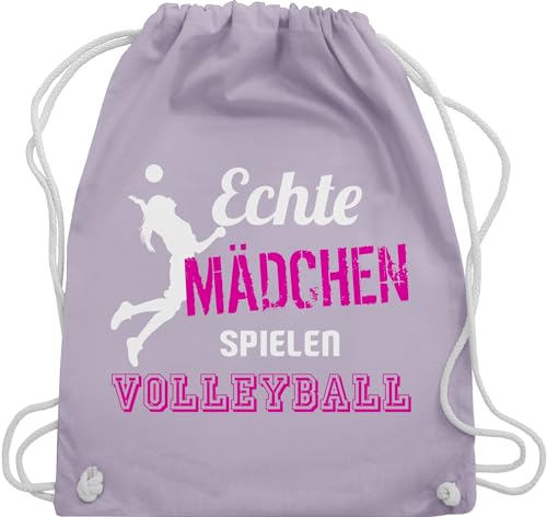 Shirtracer Turnbeutel Rucksack - Geschenke Zubehör - Echte Mädchen spielen Volleyball - Unisize - Pastell Lila - spielerin geschenk volleyballtasche volleyballer vollyball sportbeutel baumwolle für von Shirtracer