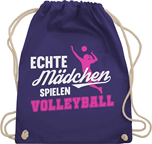 Shirtracer Turnbeutel Rucksack - Geschenke Zubehör - Echte Mädchen spielen Volleyball weiß/fuchsia - Unisize - Lila - turn tasche geschenk turnsack kordel stoff baumwolle turnen beutel kinder mit von Shirtracer