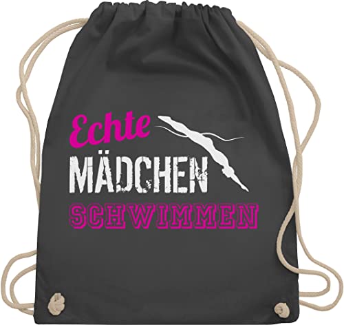 Turnbeutel Rucksack - Echte Mädchen schwimmen - Unisize - Dunkelgrau - schwimmsport (schwimmen) stoffrucksack sport schwimmer baumwolle beutel schwimm gym bag schwimmmotiv kinderbeutel spruch von Shirtracer