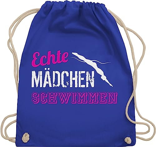 Turnbeutel Rucksack - Echte Mädchen schwimmen - Unisize - Royalblau - baumwolle beutel sportbeutel turnen tasche umhängebeutel turnsack stoffrucksack sportrucksack gym bag sporttasche sportbag von Shirtracer