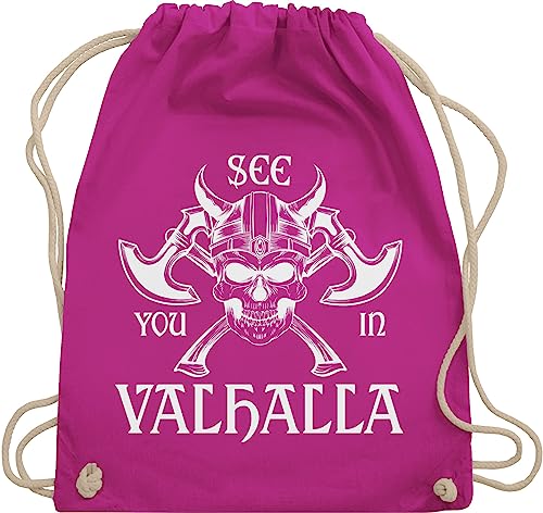 Shirtracer Turnbeutel Rucksack - Wikinger & Walhalla Herren - See you in Valhalla - Unisize - Fuchsia - turn beutel wikinger. viking stoffbeutel nordmänner vikinger sportbeutel nordmann tasche damen von Shirtracer