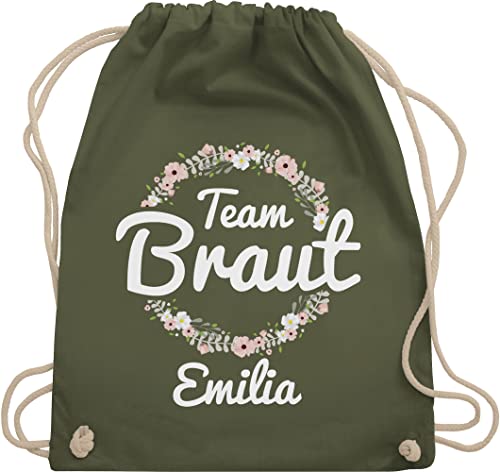 Turnbeutel Rucksack personalisiert - JGA Junggesellenabschied - Team Braut Blumenkranz Crew Bride Tribe - Unisize - Olivgrün - beutel junggesellinnenabschied mit namen taschen bedrucken lassen von Shirtracer