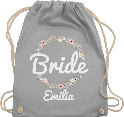 Shirtracer Turnbeutel Rucksack personalisiert - JGA Junggesellenabschied - Bride mit Blumenkranz weiss - Unisize - Hellgrau - junggesellinnenabschied beutel rucksaecke frauen stoffrucksack von Shirtracer