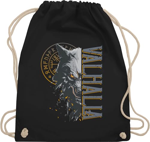 Turnbeutel Rucksack - & Herren - Valhalla Wolf Geschenk Wikinger Geschenk Vikinger Geschenke Vikings I Walhalla Wölfe Odins I Nordische Mythologie Kompass Runen - Unisize - Schwarz - viking von Shirtracer
