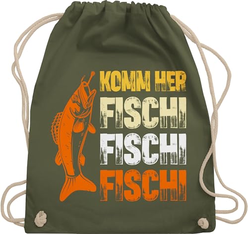 Turnbeutel Rucksack - & Zubehör - Komm her Fischi I Angeln Geschenk für Angler Männer I Fischen Geschenk Vatertag I Valentinstag Geschenke für Ihn Anglergeschenk - Unisize - Olivgrün - angel von Shirtracer