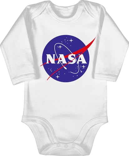 Baby Body langarm Mädchen Junge - Aktuelle Trends - Raumfahrt Nasa Meatball Logo I - 3/6 Monate - Weiß - space babybody patch strampler sternen bodies astronaut langarmbody universum babystrampler von Shirtracer