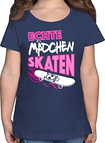 T-Shirt - Trend Kinderkleidung und Co - Echte Mädchen skaten - 116 (5/6 Jahre) - Dunkelblau Meliert - Skater Outfit Skateboard Shirt skatergirl Shirts Skate Kinder Tshirt t-Shirts für t Kind von Shirtracer