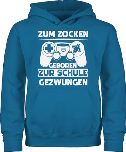 Shirtracer Kinder Hoodie Jungen Mädchen - Trend Kinderkleidung und Co - Zum zocken geboren Schule gezwungen - 152 (12/13 Jahre) - Himmelblau - Pullover Kind zock Hoddy lustig Pullunder zur von Shirtracer